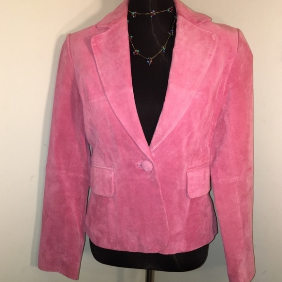 Vintage Hot Pink Genuine Suede Coat Jacket Evening Blazer Leather Bernado - Picture 16 of 16